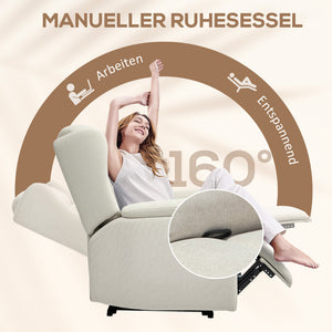 Relaxsessel verstellbar mit Fussstütze Leinenoptik beige