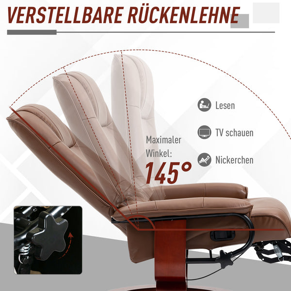 Relaxsessel verstellbar drehbar mit Fussstütze Kunstleder braun