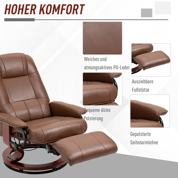 Relaxsessel verstellbar drehbar mit Fussstütze Kunstleder braun