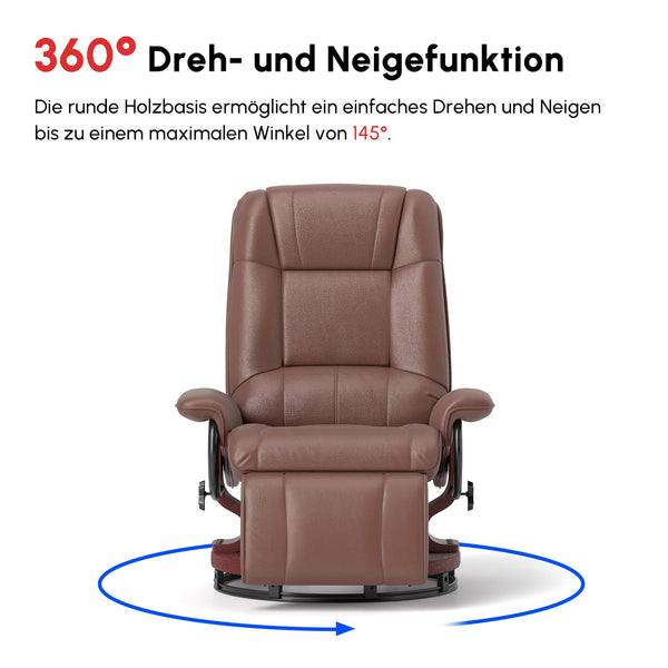 Relaxsessel verstellbar drehbar mit Fussstütze Kunstleder braun