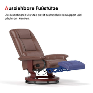 Relaxsessel verstellbar drehbar mit Fussstütze Kunstleder braun
