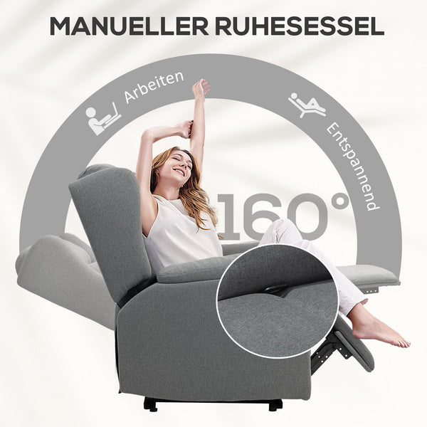 Relaxsessel verstellbar mit Fussstütze Leinenoptik dunkelgrau