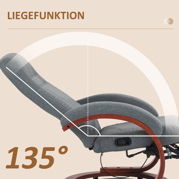 Relaxsessel drehbar neigbar mit Fussstütze Leinenoptik grau