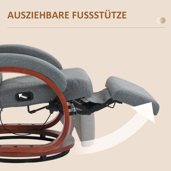 Relaxsessel drehbar neigbar mit Fussstütze Leinenoptik grau