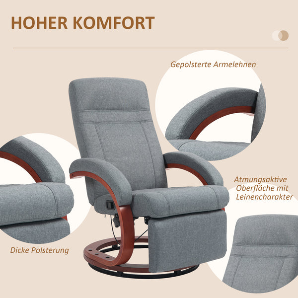Relaxsessel drehbar neigbar mit Fussstütze Leinenoptik grau