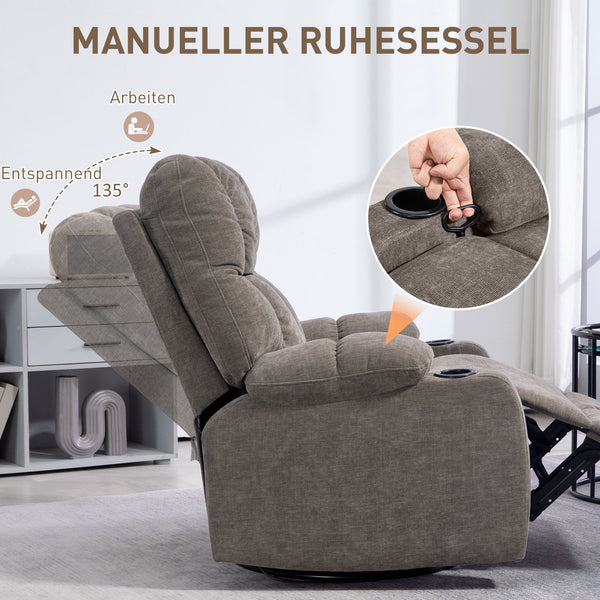 Relaxsessel modern drehbar mit Fussstütze bis 150kg hellbraun
