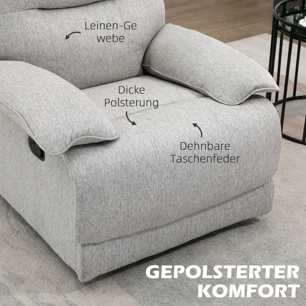 Relaxsessel mit Liegefunktion und Fussstütze belastbar hellgrau