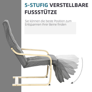 Relaxsessel mit verstellbarem Fussteil und Holzrahmen grau