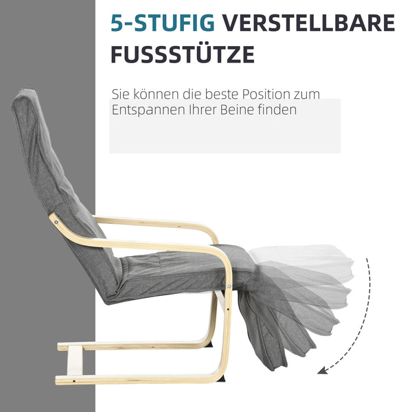Relaxsessel mit verstellbarem Fussteil und Holzrahmen grau