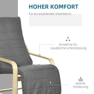 Relaxsessel mit verstellbarem Fussteil und Holzrahmen grau