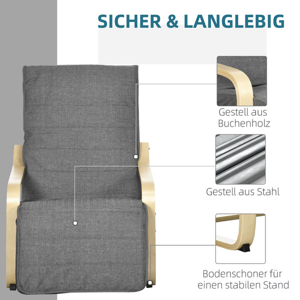 Relaxsessel mit verstellbarem Fussteil und Holzrahmen grau