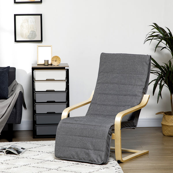 Relaxsessel mit verstellbarem Fussteil und Holzrahmen grau