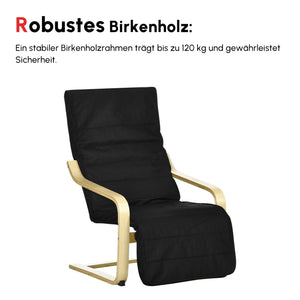 Relaxsessel mit verstellbarem Fussteil gepolstert aus Holz schwarz