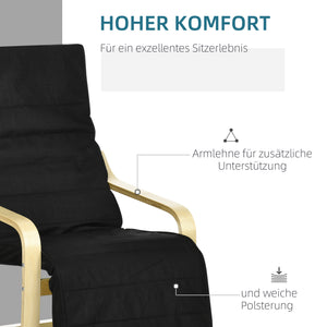 Relaxsessel mit verstellbarem Fussteil gepolstert aus Holz schwarz