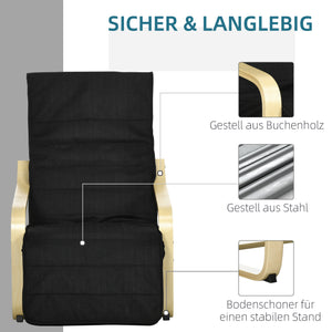 Relaxsessel mit verstellbarem Fussteil gepolstert aus Holz schwarz