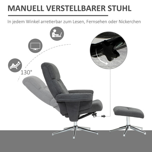 Relaxsessel mit Hocker verstellbar Samtoptik anthrazit