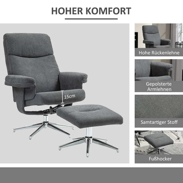 Relaxsessel mit Hocker verstellbar Samtoptik anthrazit