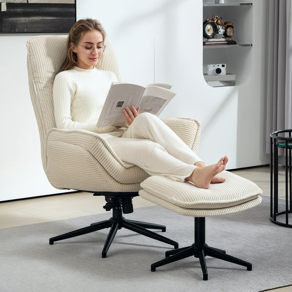Relaxsessel drehbar mit Hocker für Wohnzimmer beige