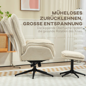 Relaxsessel drehbar mit Hocker für Wohnzimmer beige