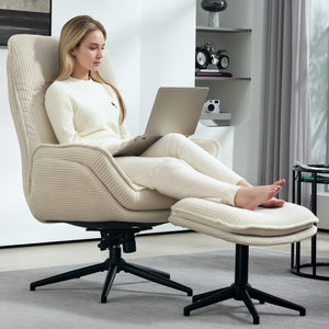 Relaxsessel drehbar mit Hocker für Wohnzimmer beige