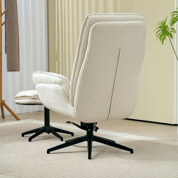 Relaxsessel drehbar mit Hocker für Wohnzimmer beige