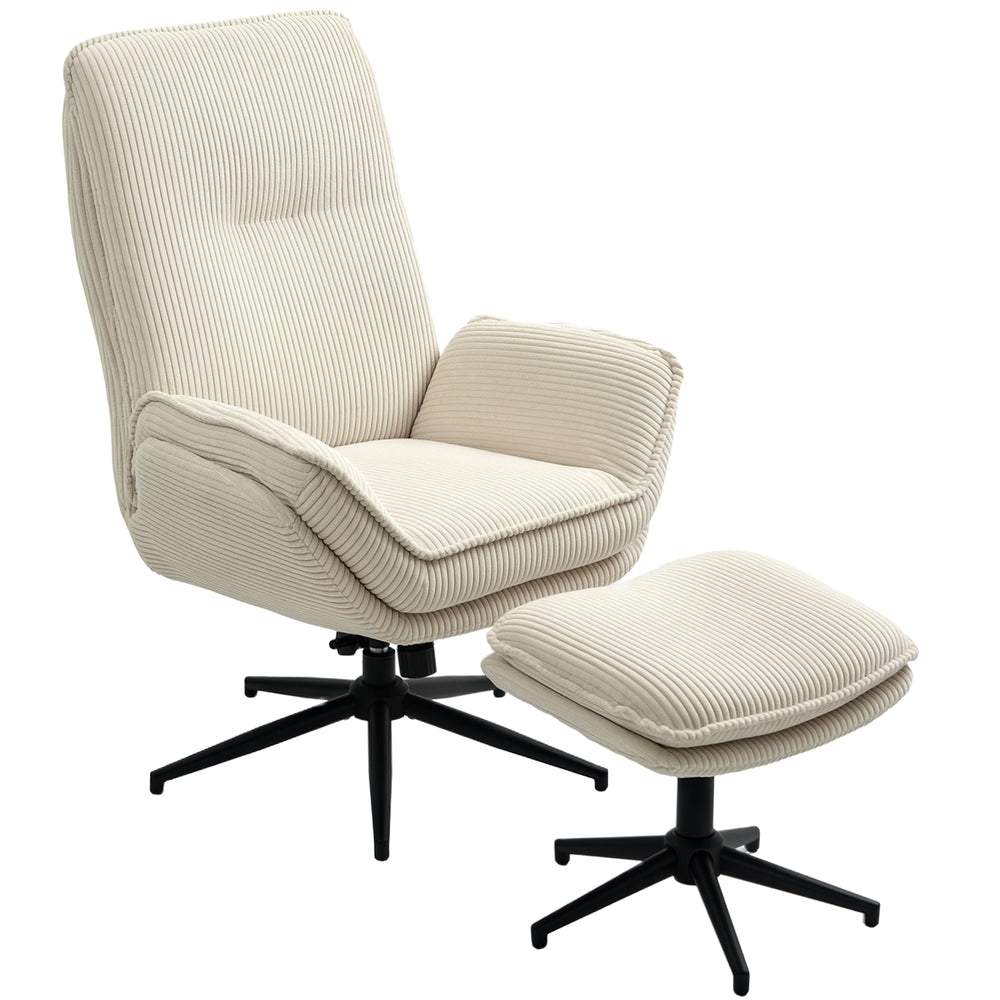 Relaxsessel drehbar mit Hocker für Wohnzimmer beige