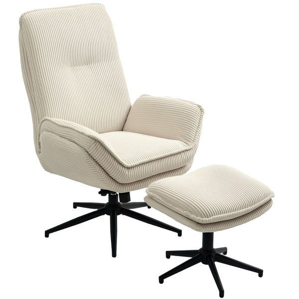 Relaxsessel drehbar mit Hocker für Wohnzimmer beige