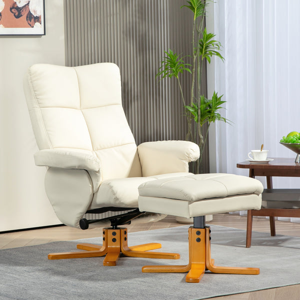Relaxsessel mit Hocker drehbar neigbar Kunstleder cremeweiss