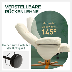 Relaxsessel mit Hocker drehbar neigbar Kunstleder cremeweiss