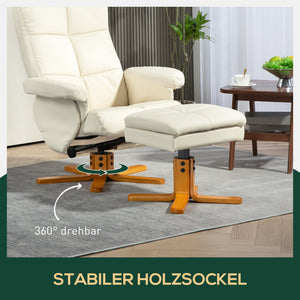Relaxsessel mit Hocker drehbar neigbar Kunstleder cremeweiss