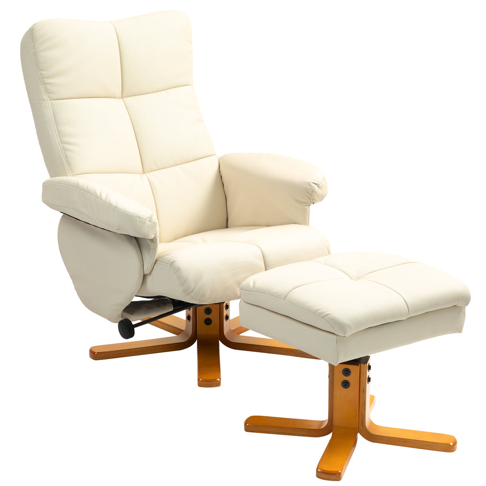 Relaxsessel mit Hocker drehbar neigbar Kunstleder cremeweiss