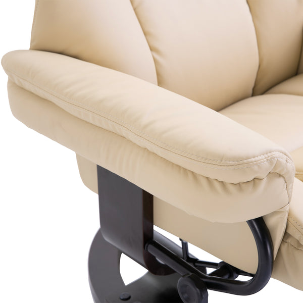 Relaxsessel mit Hocker Liegefunktion drehbar Kunstleder creme