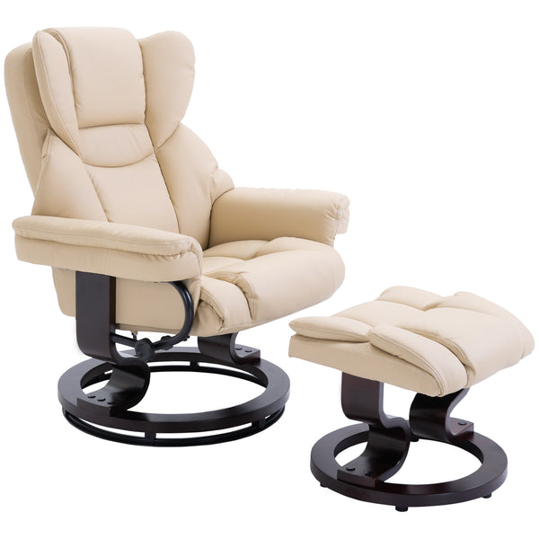 Relaxsessel mit Hocker Liegefunktion drehbar Kunstleder creme
