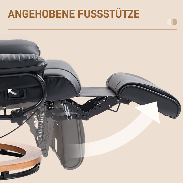 Relaxsessel mit Liegefunktion drehbar Kunstleder schwarz