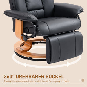 Relaxsessel mit Liegefunktion drehbar Kunstleder schwarz