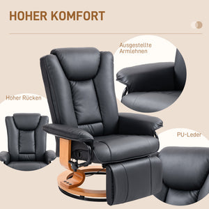 Relaxsessel mit Liegefunktion drehbar Kunstleder schwarz