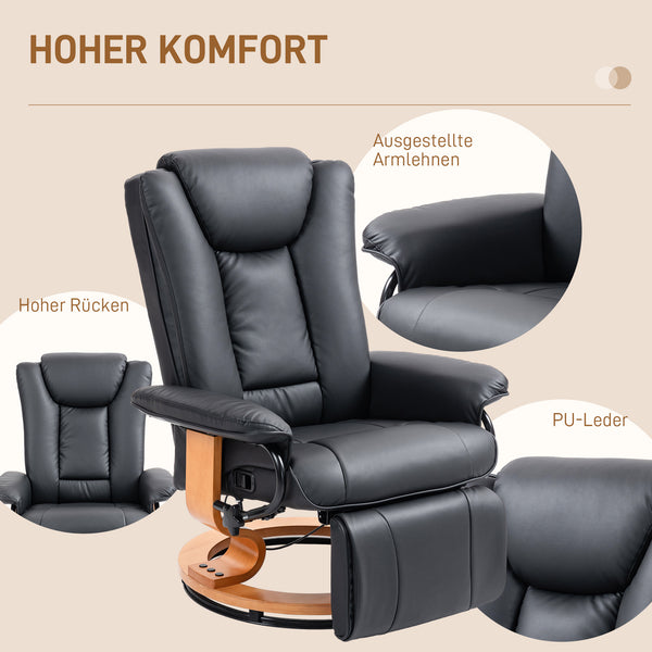 Relaxsessel mit Liegefunktion drehbar Kunstleder schwarz