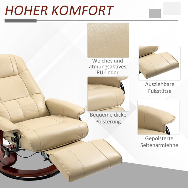 Relaxsessel verstellbar mit Liegefunktion bis 120kg Kunstleder creme