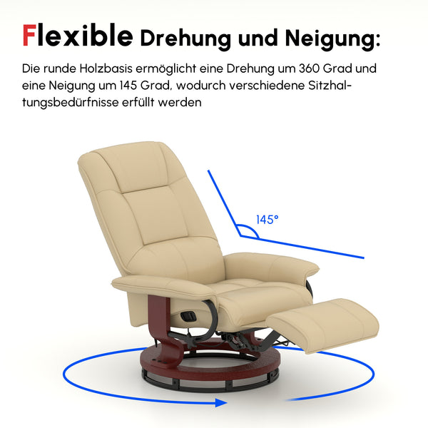 Relaxsessel verstellbar mit Liegefunktion bis 120kg Kunstleder creme