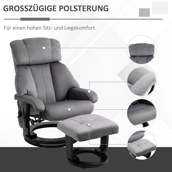 Relaxsessel mit Massagefunktion und Hocker für Wohnzimmer grau