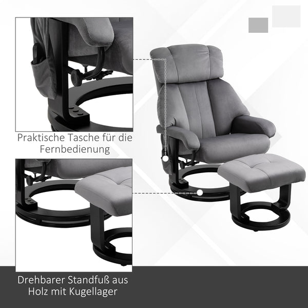 Relaxsessel mit Massagefunktion und Hocker für Wohnzimmer grau