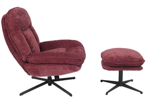 Relaxsessel mit Hocker Fernsehsessel Nosagfederung drehbar Chenille beere