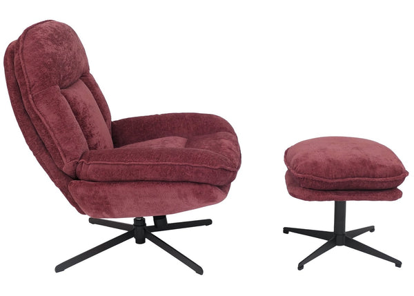 Relaxsessel mit Hocker Fernsehsessel Nosagfederung drehbar Chenille beere