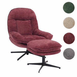 Relaxsessel mit Hocker Fernsehsessel Nosagfederung drehbar Chenille beere