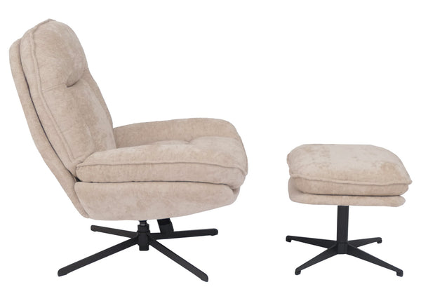 Relaxsessel mit Hocker Fernsehsessel Nosagfederung drehbar Chenille creme