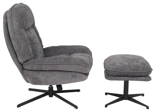 Relaxsessel mit Hocker Fernsehsessel Nosagfederung drehbar Chenille grau