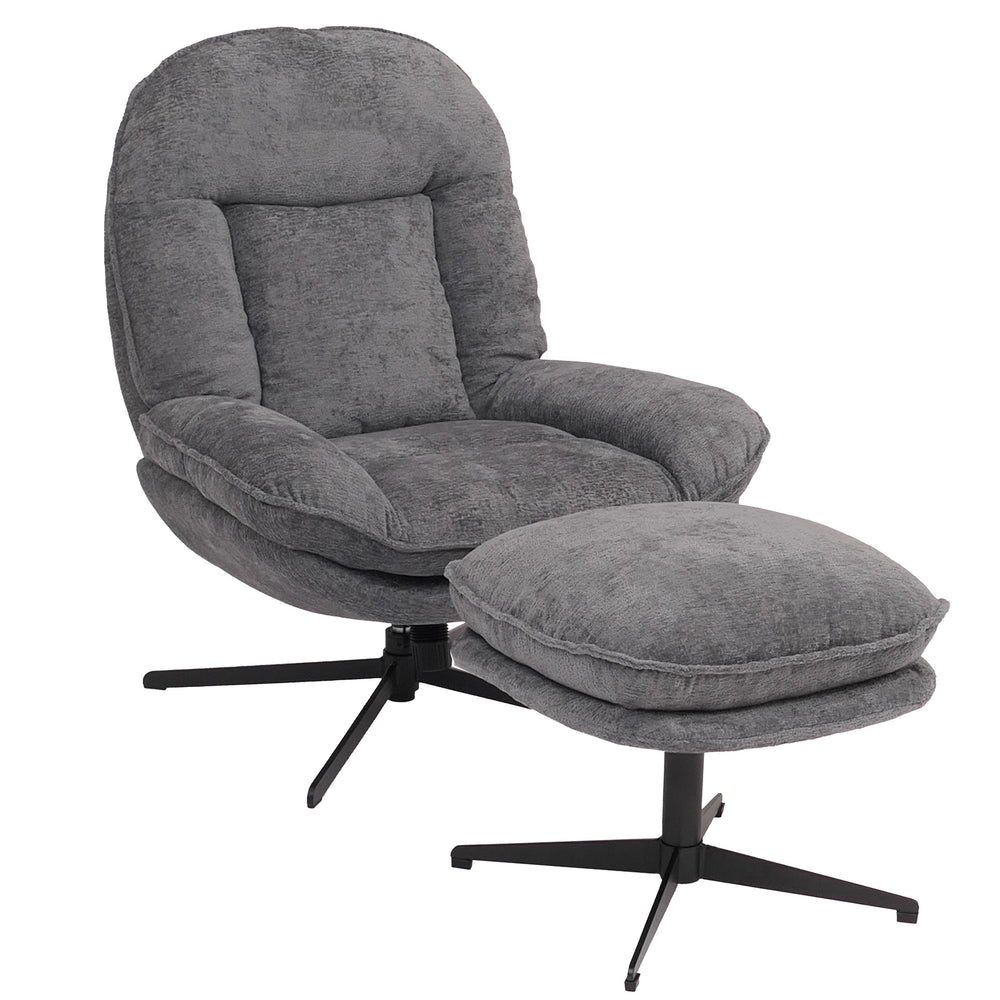 Relaxsessel mit Hocker Fernsehsessel Nosagfederung drehbar Chenille grau