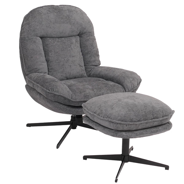 Relaxsessel mit Hocker Fernsehsessel Nosagfederung drehbar Chenille grau