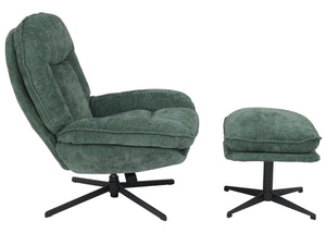 Relaxsessel mit Hocker Fernsehsessel Nosagfederung drehbar Chenille grün