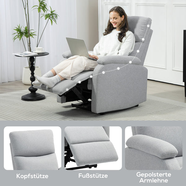 Relaxsessel mit verstellbarer Rückenlehne und Fussstütze grau